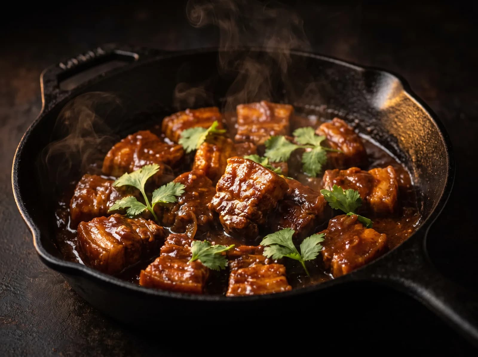 Pork wet fry in a cast iron pan
