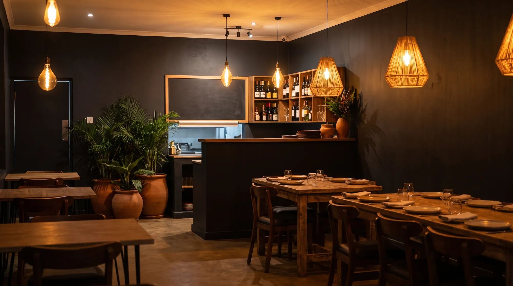 The dining room at Mi Gusto in the evening